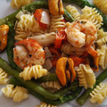 El cooksnap de rafa cuando hizo Pasta con gambas y mejillones.