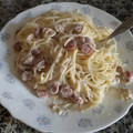 El cooksnap de soulmatepayne cuando hizo Espaguettis con salchichas y nata al Grana Padano.