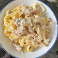 El cooksnap de Mery cuando hizo Espaguetis salsa alfredo con pollo y champiñones.