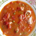 El cooksnap de Nai Pi cuando hizo Sopa de tomate y calamares con picatostes.
