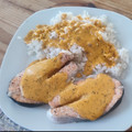 El cooksnap de Cristi cuando hizo Salmón con salsa de eneldo y arroz.