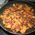 El cooksnap de anahelenarubio cuando hizo Salteado de Setas, Chistorras con Huevos escalfados en Parmentier de Batata.