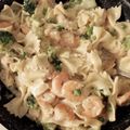 Miss D's cooksnap of when they made Shrimp Alfredo with Peas.