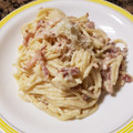 El cooksnap de Gio cuando hizo Espaguetis con salsa carbonara.