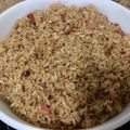 El cooksnap de Charlie cuando hizo Arroz con cebolla y tocineta (bacon - tocino).