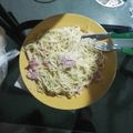 El cooksnap de Fer cuando hizo Fideos con crema y atún o jamón.