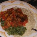 Mom mufeedah's cooksnap of when they made Cow heart sauce,steam rice grits and steam hospital.