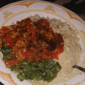 Mom mufeedah's cooksnap of when they made Cow heart sauce,steam rice grits and steam hospital.