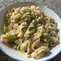 El cooksnap de Ana Hernández cuando hizo Tallarines con gambas y calabacin (En blanco) o tagliatelle con gamberi e zucchine.