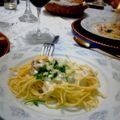 El cooksnap de Betzabe Tovar Camacho cuando hizo Pasta en salsa Alfredo y camarones.
