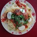 El cooksnap de Andrea Morán cuando hizo Pasta con albóndigas de pollo y salsa de tomate.