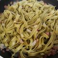 El cooksnap de encarni cuando hizo Pasta de espinacas con salteado de bacon y piñones.