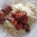 Chelimo Dorcas's cooksnap of when they made Fried sausages and spaghetti.