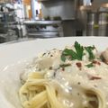 @chefcraig's cooksnap of when they made Shrimp and Scallops Shiitake, Mushroom, Bacon Cream Sauce over Pasta.