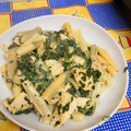 El cooksnap de Pamela Gonzalez cuando hizo Pasta con salsa de queso, espinacas y pollo.