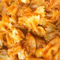 El cooksnap de Marvi cuando hizo Macarrones con setas y langostinos en salsa de pimientos asados.