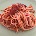 El cooksnap de astrid badia cuando hizo 242. Spaghetti con tomate, chorizo y bacon.