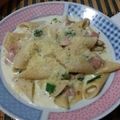El cooksnap de Ale Jandra cuando hizo Fideos con salsa de crema verdeo y jamón.