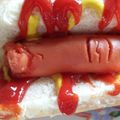 BeckyG1280's cooksnap of when they made Bloody Severed Fingers ( hot dogs with ketchup ) halloween.