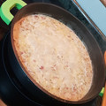 El cooksnap de Rafa Campos Ibañez cuando hizo Arroz meloso de pollo, berenjena y cabrales (con leche de almendra).