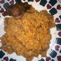 Mildred Nwachukwu's cooksnap of when they made Jollof rice with fried chicken.