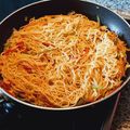 El cooksnap de Mónica Gómez cuando hizo Espaguetis con verdura salteada y soja.
