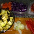 El cooksnap de Marianela Maza cuando hizo Revuelto de berenjenas Repollo Colorado y varias verduras.