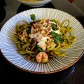 il Becky quando ha preparato Linguine con gamberoni, burrata e pistacchi