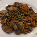 El cooksnap de Pablo cuando hizo Seitán con guisantes y champiñones.
