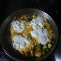 El cooksnap de Cesar Franze cuando hizo Revuelto de zapallitos, berenjenas, zanahorias con mucha cebolla y huevos estrellados.