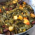 Cooksnap από Sitronella στη συνταγή Φασολάκια με λουκάνικα και μελωμένες πατάτες με σάλτσα βαλσάμικο στο φούρνο