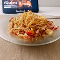 El cooksnap de Vanessa Pérez cuando hizo Espaguetis con calabacín y panceta ibérica al tomillo.