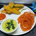 Rupali Kolvekar's cooksnap of when they made Fafda, jalebi with chutney and salad.