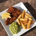 Toby Pring's cooksnap of when they made Tex's Proper Beer-Battered Fish & Chips with Mushy Peas 🐠🍟.