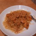Unleashed's cooksnap of when they made Poached Shrimp with Siriacha Cream Sauce on Angel Hair Pasta.