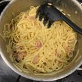 El cooksnap de Valeria Palomo cuando hizo Espaguetis carbonara.