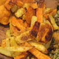 El cooksnap de Karina F. cuando hizo Papas al horno crocantes rebozadas con polenta🍠🌽.