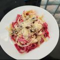 El cooksnap de Julio Vargas cuando hizo Pasta con camarones y champiñones.
