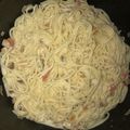 El cooksnap de Laura Ramirez cuando hizo Espagueti a la crema con tocino y champiñones.