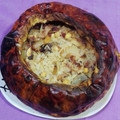 El cooksnap de Amparo&Ari cuando hizo Arroz al horno cocinado en una calabaza.
