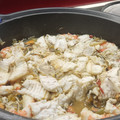 El cooksnap de Marivi Fernández cuando hizo Cazuela de Gallo, con gulas y gambas.