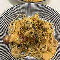 Cooksnap Nasrah Jaafar semasa beliau membuat Spaghetti Buttermilk Spicy Chicken Cheese.
