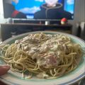 El cooksnap de Chilly cuando hizo Salsa Alfredo con jamón.