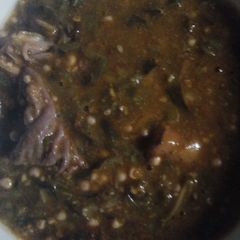A picture of Ogbono and okro with oziza leaf.