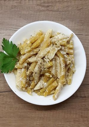 Zdjęcie przepisu Fasolka szparagowa z makaronem.
