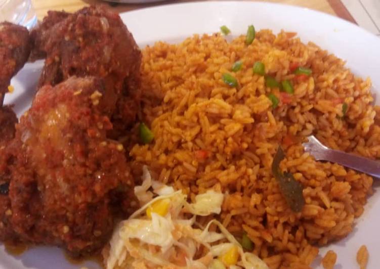 Jollof rice and peppered chicken