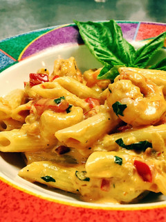 A picture of Shrimp Diablo in Penne Pasta.