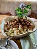 Gebratener Speck in Pilzrahmsosse