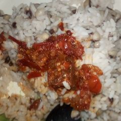 Rice and beans with awara sauce A picture of Rice and beans with awara sauce.