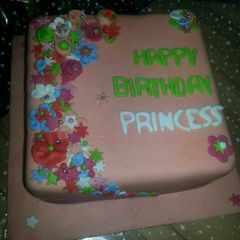 A picture of Flowered fondant cake.